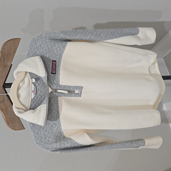 Vineyard Vines Tops - Vineyard Vines Women's Cream Grey Quilted Fleece Pullover Half Zip Womens XXS